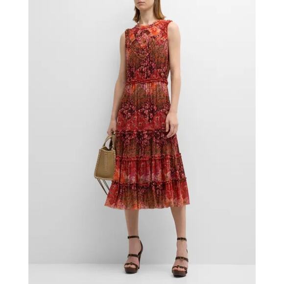 NWT Johnny Was $318 Josephina Floral Patchwork Mesh Midi Dress SZ L - Picture 1 of 13